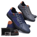 Combo 2 Pares de Sapatenis Vegas + Carteira e Cinto - Cinza e Azul