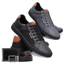 Combo 2 Pares de Sapatenis Vegas + Carteira e Cinto - Cinza e Preto