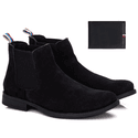 Botina Chelsea Masculina Couro Legítimo Nobuck + Carteira - Preto