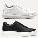 2 Pares de Tenis Masculino Casual Sola Alta Oversize Macquen - Branco/Branco + Preto Sola Branca