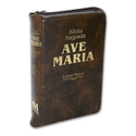 Bíblia Ave Maria com zíper marrom- Letra Maior 