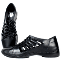 Tênis Alívio Feminino em Couro Legítimo e Palmilha Gel - Preto - Sola Preta (AL009)