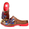Mule Feminino Ortopédico em Couro Legítimo e Palmilha Gel - Castanho/Royal/Vermelho/Amarelo - Sola Vermelha (AL023) 