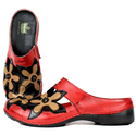 Mule Feminino Ortopédico em Couro Legítimo e Palmilha Gel - Vermelho/Preto/Caramelo - Sola Preta (AL023) 