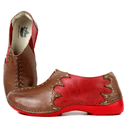 Tênis Alívio Feminino em Couro Legítimo e Palmilha Gel - Castanho/Vermelho - Sola Vermelha (AL026) 35 OUTLET