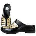 Mule Feminino Ortopédico em Couro Legítimo e Palmilha Gel - Preto/Ouro - Sola Preta (AL055) 