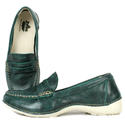 Mocassim Feminino em Couro Legítimo e Palmilha Gel - Bicolor Verde - Sola Off (AL066)