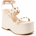 Sandália Feminina Salto Anabela Com Tiras Em Napa Off White 182172