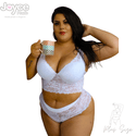 Conjunto Premium Plus Size Croped Alça De Renda Branca Com Caleçon Cós 196.15