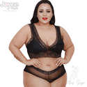 Conjunto Premium Plus size Croped De Renda Madona Preto Com Caleçon 212.01