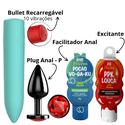KIT EXPLOSÃO DE PRAZER - gel clitoriano excitante, Bullet, facilitador anal e plug anal