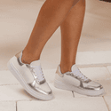 Tênis Sneakers Feminino Em Couro Legitimo Vittal - T200-BCO/PRATA