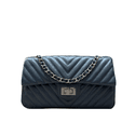 Bolsa Kiara Média Chevron Couro Azul Marinho Grafite