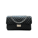 Bolsa Kiara Média Chevron Couro Preto com Ferragens Prata