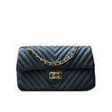 Bolsa Kiara Média Chevron Couro Azul Marinho com Ferragens Douradas