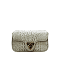 Bolsa Giulia Couro Croco Off White com Ferragens Douradas 