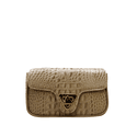 Bolsa Giulia Couro Croco Nude com Ferragens Douradas