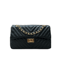 Bolsa Kiara Média Chevron Couro Preto com Ferragens Douradas