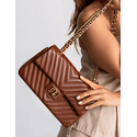 Bolsa Kiara Média Chevron Couro Marrom 