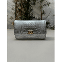 Bolsa Livia Couro Croco Metalizado Prata