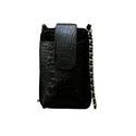 Porta Celular Mia em Couro Croco Preto