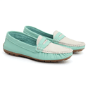 Mocassim Feminino Em Couro Bicolor Verde Água