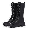 Bota Coturno Cano Longo Alto Blogueiras Preto Verniz