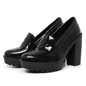 Mocassim Feminino Oxford Salto Alto Preto Verniz