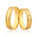 Par de Alianças Retas em Ouro 18K com 1 Diamante - 4mm
