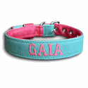 COLEIRA BABY PERSONALIZADA 3cm azul tiffany/rosa com nome em rosa
