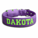 COLEIRA BABY PERSONALIZADA 3cm roxa com nome em verde fluorescente