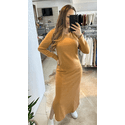 Vestido Longo Canelado Pluma Caramelo
