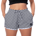 Short Feminino Xadrez Preto e Branco Moda Praia ou Academia W2 Premium