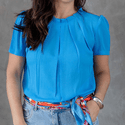 Blusa Feminina Crepe Pregas Gola - Azul Mar