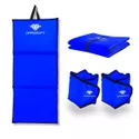 Kit Colchonete Dobrável D50 Academia Maleta + Par de Caneleira 1Kg Musculação Fitness Tornozeleira Azul