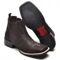 Bota Country Texana Cano Curto Couro Escama de Peixe Café