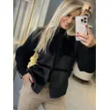 Casaco Biamar Com Recortes E Detalhes Em Suede e Tricô Preto 1706
