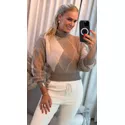 Blusa Biamar Fio Pluma Gola Alta Geométrica Marrom 