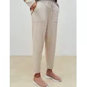 Calça De Tricô Com Barra Italiana Bege Mescla 