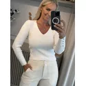 Blusa Canelada Com Decote V Off White 