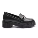 Mocassim Molly Feminino Tratorado Preto com Metal Prata