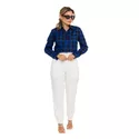 Blusa Feminina Xadrez Azul Manga Longa Kyara