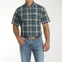Camisa Cinch Masculina Xadrez Azul Petroleo e Branco Manga Curta - MTW1111463