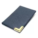 Porta Cartão Slim em Couro Legitimo Azul com Metal Dourado