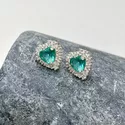 Brinco Coração Verde Turmalina Com Zirconia Prata 925
