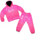 Conjunto Moletom Infantil Blusa de Frio e Calça Personagens Barbie Gliter Rosa