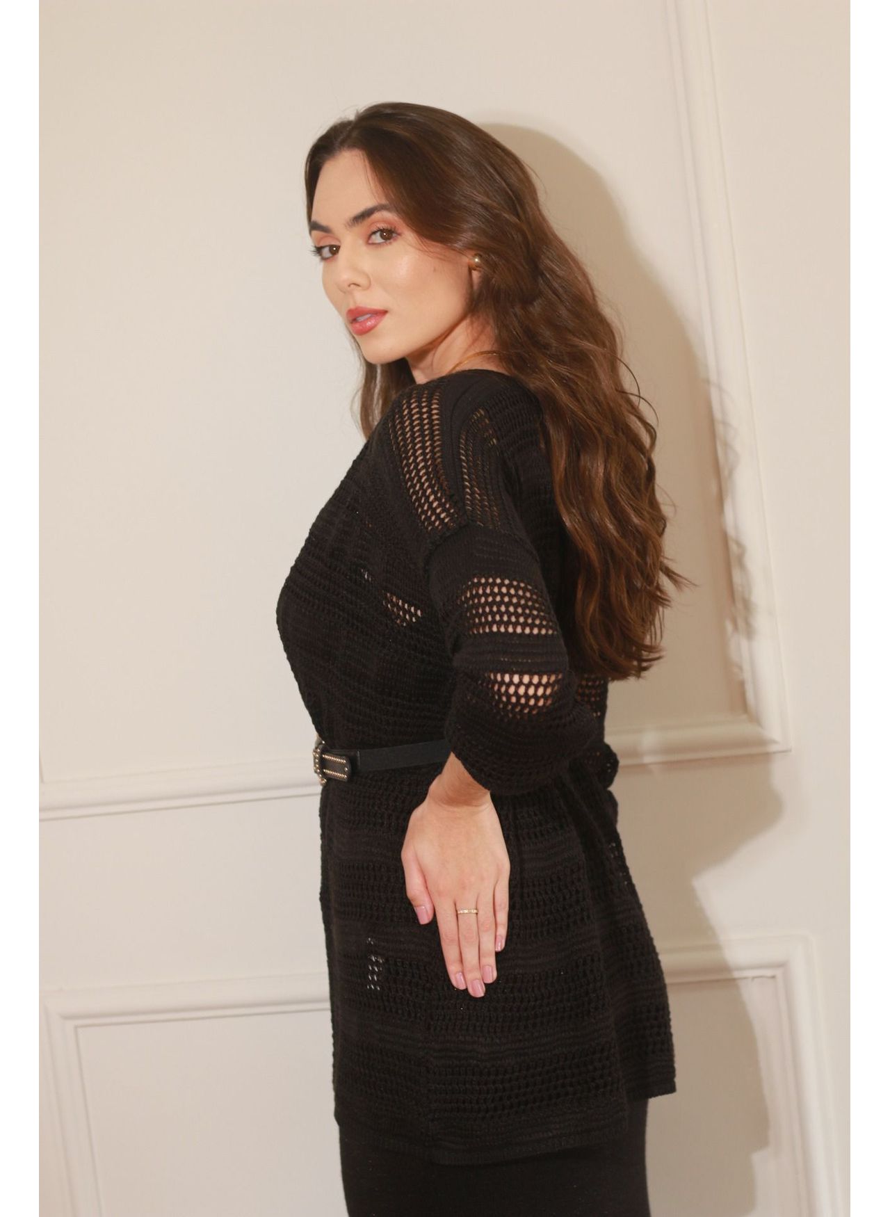 Cardigan Tricot Vazado - Preto