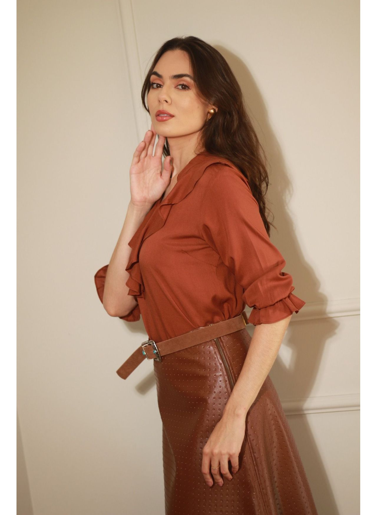 Blusa Babados Viscose - Marrom
