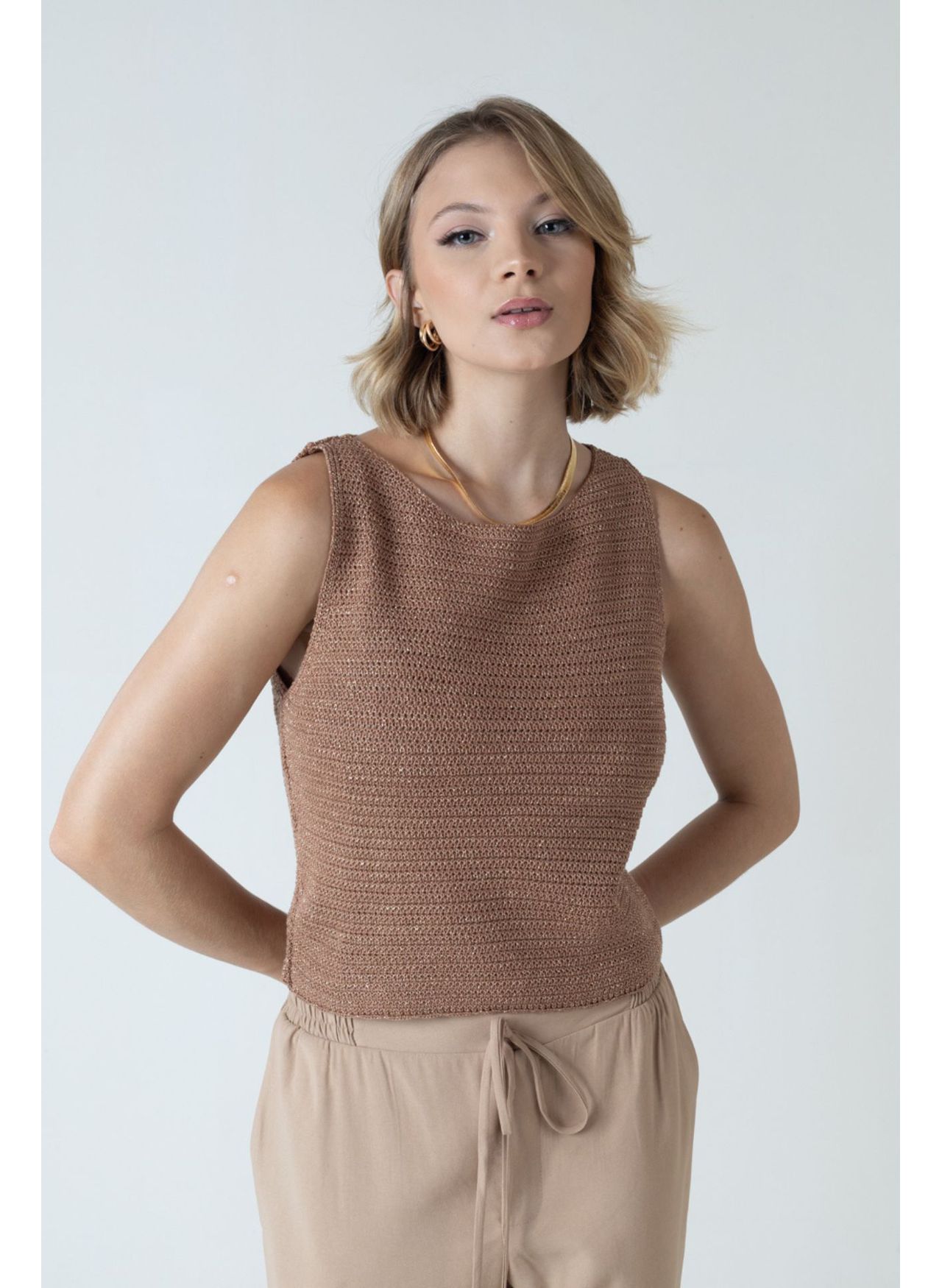 Regata Tricot Fios - Caramelo 
