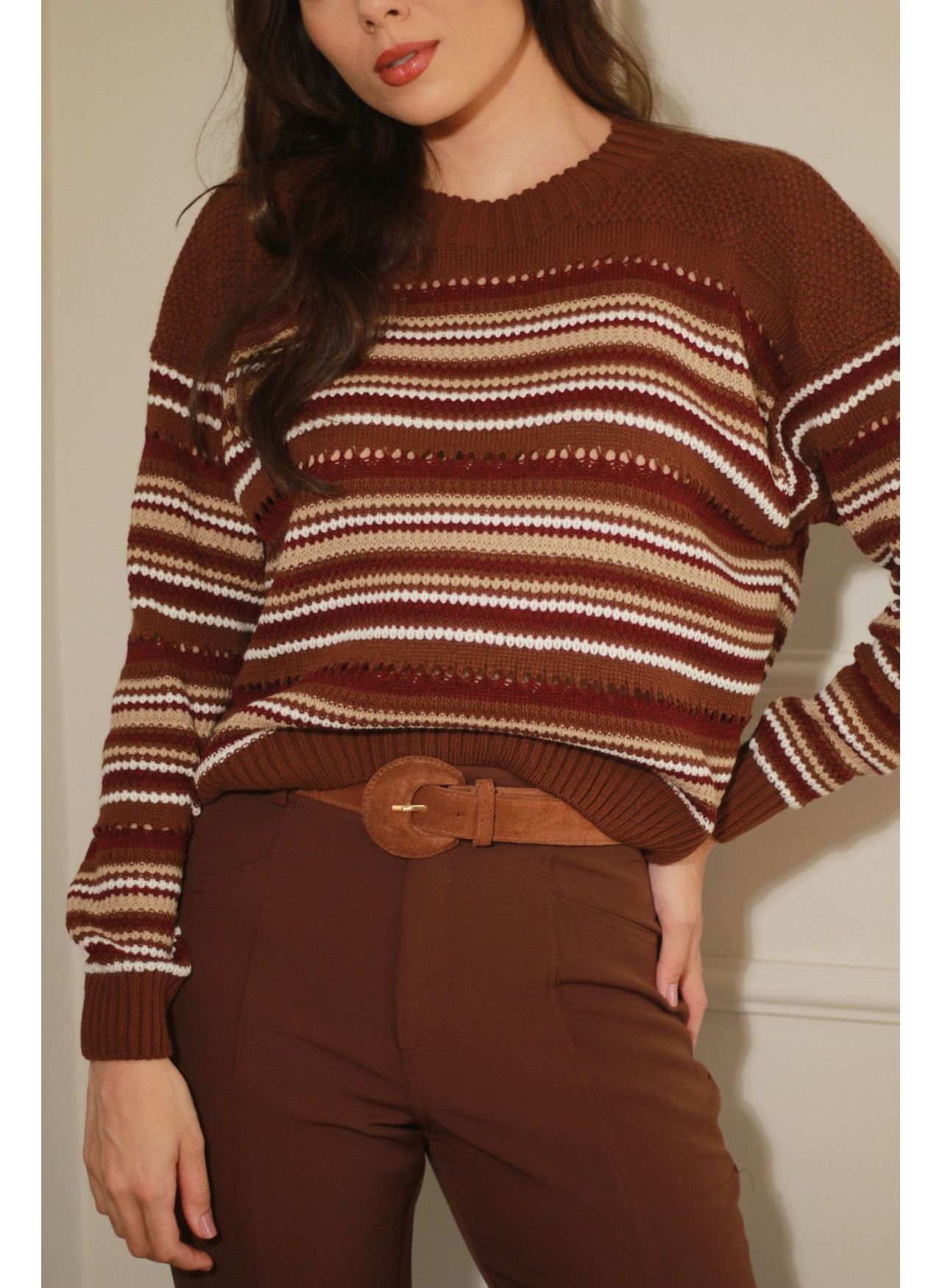 Blusa Tricot Listras - Marrom